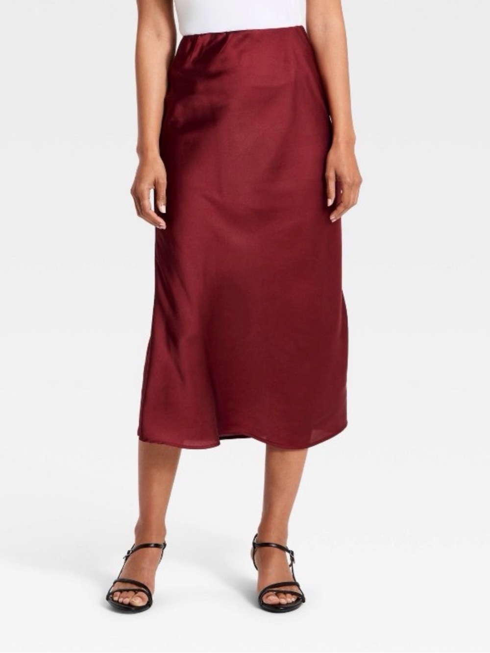 Satin Midi Skirt in Wine